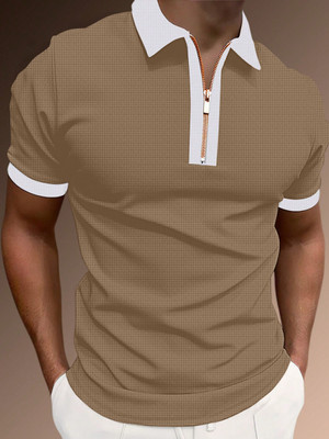 KAJARU Self Design Men Polo Neck Brown T-Shirt