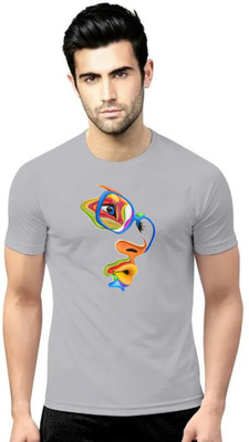 LV CARE Printed Men Round Neck Grey T-Shirt