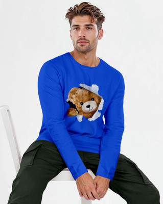 Triptee Animal Print Men Round Neck Blue T-Shirt