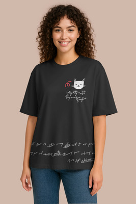 Hellcat Printed Women Round Neck Black T-Shirt