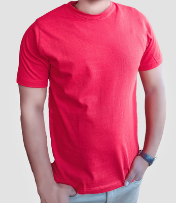 JP Creation Solid Men Round Neck Red T-Shirt