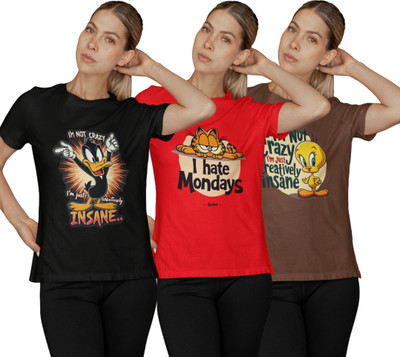 Stylewill Graphic Print Women Round Neck Black, Red, Brown T-Shirt
