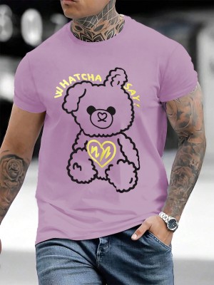 Diversify Printed Men Round Neck Pink T-Shirt