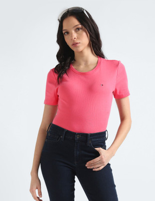 TOMMY HILFIGER Solid Women Crew Neck Pink T-Shirt