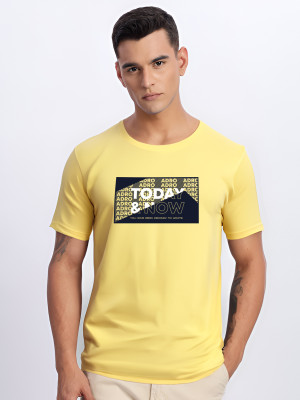 ADRO Typography Men Round Neck Yellow T-Shirt