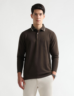 ARROW Solid Men Polo Neck Brown T-Shirt