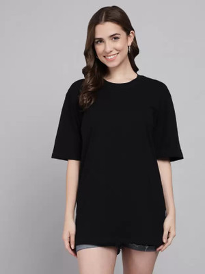 Bokaro Solid Women Round Neck Black T-Shirt