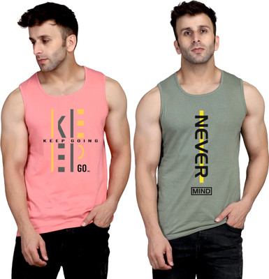 SLOWLORIS Printed Men Round Neck Pink, Light Green T-Shirt