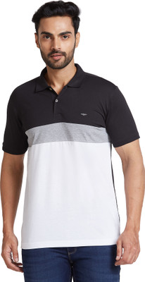 PARK AVENUE Self Design Men Polo Neck Black T-Shirt