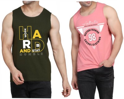 Restore Printed Men Scoop Neck Dark Green, Pink, Multicolor T-Shirt