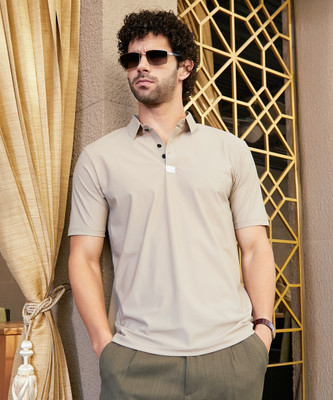 CAMPUS SUTRA Solid Men Polo Neck Beige T-Shirt