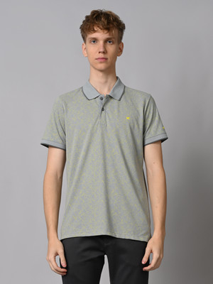 KILLER Printed Men Polo Neck Grey T-Shirt
