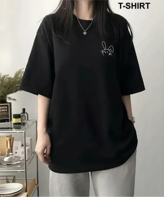 MX Solid Women Round Neck Black T-Shirt