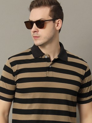 GETGOLF Striped Men Polo Neck Black T-Shirt