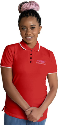 Fighterhero Solid Women Polo Neck Red T-Shirt