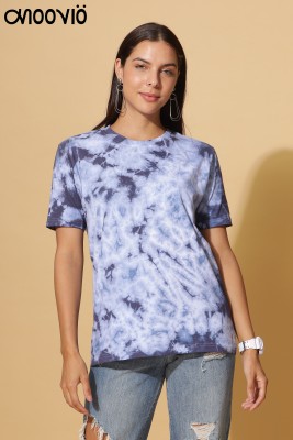 Moovio Tie & Dye Women Round Neck Blue T-Shirt