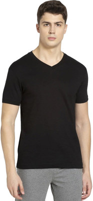 JOCKEY Solid Men V Neck Black T-Shirt