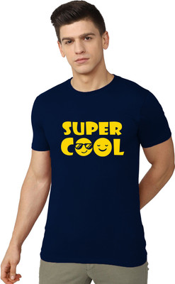 RULEDBYSUN Typography Men Round Neck Navy Blue T-Shirt