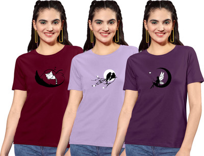 ZentWorld Printed Women Round Neck Multicolor T-Shirt