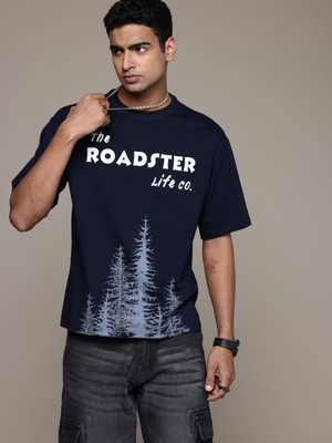 Roadster Graphic Print Men Round Neck Navy Blue T-Shirt