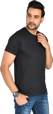 Burundi Blu Solid Men Round Neck Black T-Shirt
