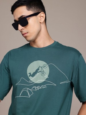 Roadster Printed Men Round Neck Green T-Shirt