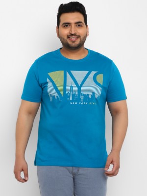 Urbano Plus Printed Men Round Neck Blue T-Shirt
