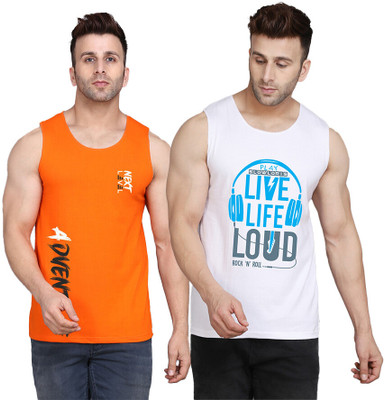 SLOWLORIS Printed, Colorblock Men Scoop Neck White, Orange T-Shirt