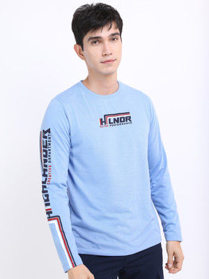 HIGHLANDER Typography Men Round Neck Light Blue T-Shirt