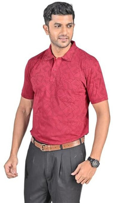 Starfashion Self Design Men Polo Neck Beige T-Shirt