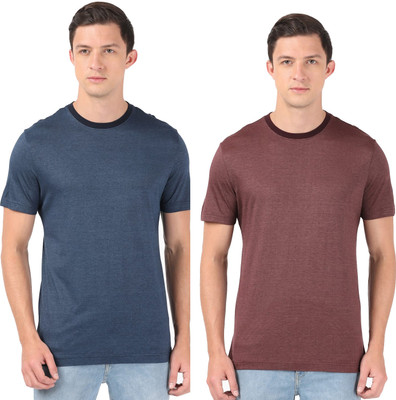 JOCKEY Solid Men Round Neck Dark Blue, Maroon T-Shirt