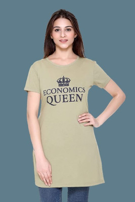 plush Printed Women Round Neck Green T-Shirt