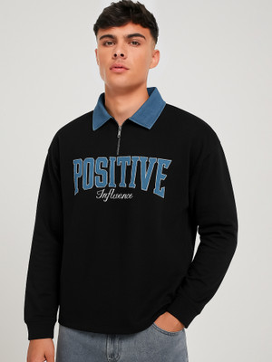 Jump Cuts Printed Men Polo Neck Black, Blue T-Shirt