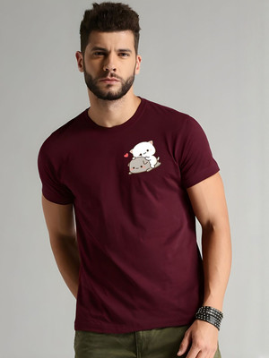 SZN Graphic Print Men Round Neck Maroon T-Shirt
