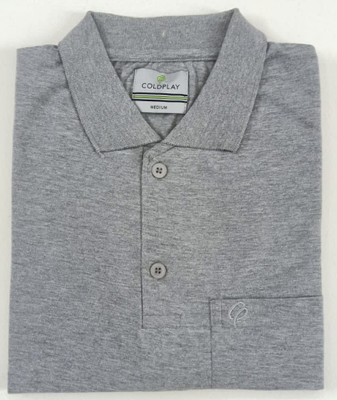 Coldplay Solid Men Polo Neck Grey T-Shirt