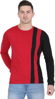 Styvibe Solid Men Round Neck Maroon, Black T-Shirt