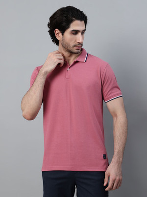 CANTABIL Solid Men Polo Neck Pink T-Shirt