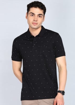 INDIAN TERRAIN Printed Men Polo Neck Black T-Shirt