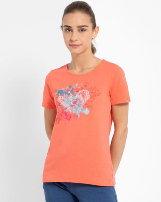 JOCKEY Printed Women Round Neck Orange T-Shirt