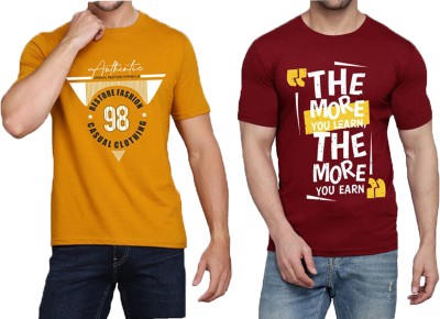 WOOSTRO Printed Men Round Neck Yellow, White, Maroon T-Shirt