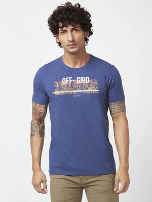 Spykar Printed Men Round Neck Blue T-Shirt