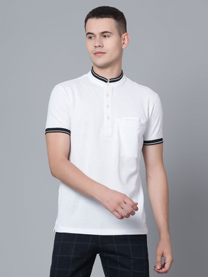 CANTABIL Solid Men Mandarin Collar White T-Shirt
