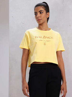 HRX by Hrithik Roshan Printed Women Round Neck Yellow T-Shirt