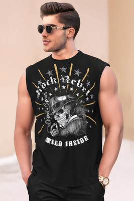 TRIPR Printed Men Round Neck Black T-Shirt