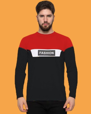 Autna Printed, Colorblock Men Round Neck Red, Black T-Shirt