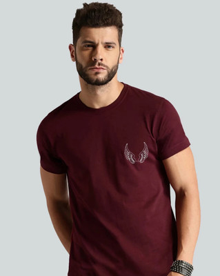 HouseOfCommon Printed Men Round Neck Maroon T-Shirt