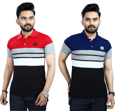 USPN Colorblock, Printed Men Polo Neck Multicolor T-Shirt