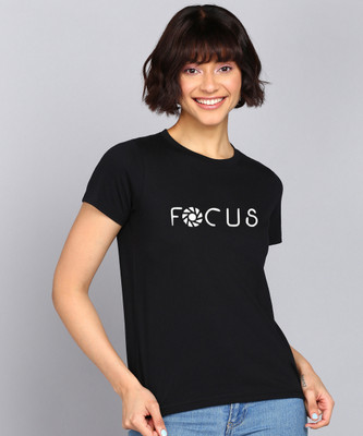 Adyavastram Typography Women Round Neck Black T-Shirt