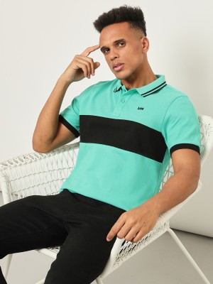 LEE Colorblock Men Polo Neck Green T-Shirt