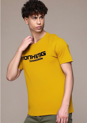 MACK JONNEY Typography Men Round Neck Yellow T-Shirt